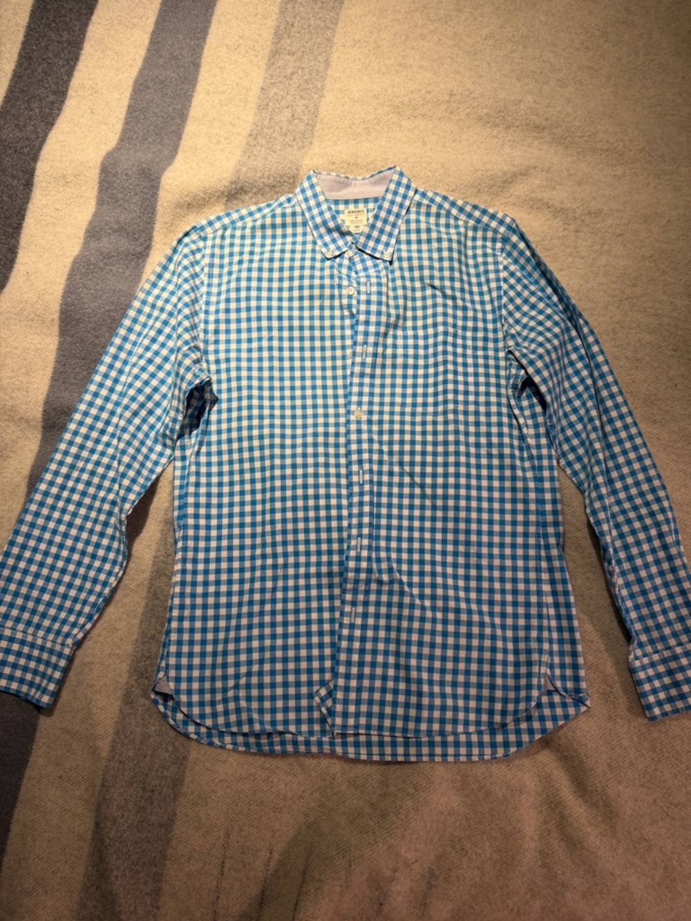 Bonobos Aqua and White Gingham Button-Down Shirt